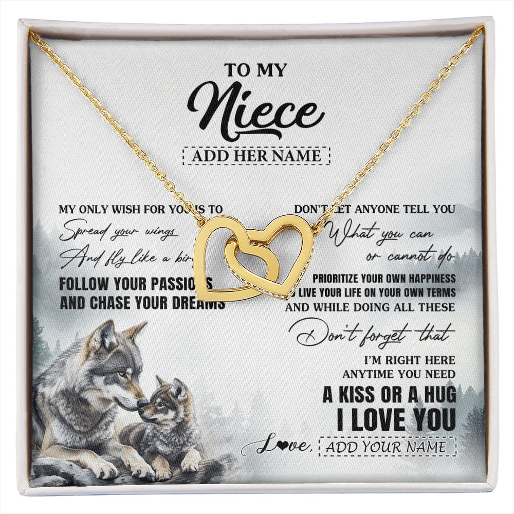 Interlocking Hearts Necklace 18K Yellow Gold Finish | 1 | Personalized To My Niece Gifts Necklace From Aunt Uncle Wolf My Only Wish For You Niece Birthday Gifts Graduation Christmas Customized Gift Box Message Card | https://siriusteestore.