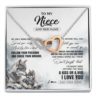 Interlocking Hearts Necklace Stainless Steel & Rose Gold Finish | 1 | Personalized To My Niece Gifts Necklace From Aunt Uncle Wolf My Only Wish For You Niece Birthday Gifts Graduation Christmas Customized Gift Box Message Card | https://siriusteestore.