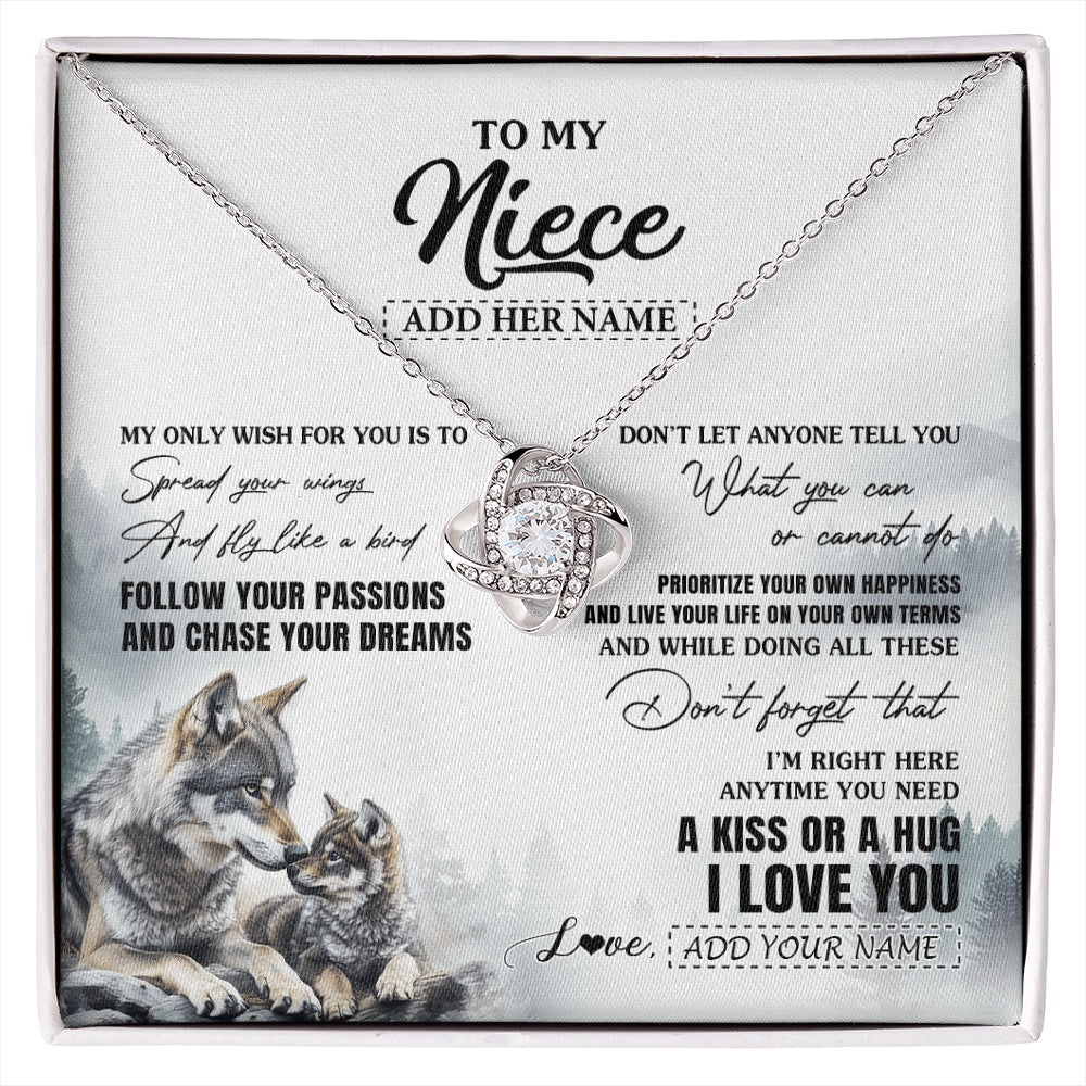 Love Knot Necklace 14K White Gold Finish | 1 | Personalized To My Niece Gifts Necklace From Aunt Uncle Wolf My Only Wish For You Niece Birthday Gifts Graduation Christmas Customized Gift Box Message Card | https://siriusteestore.