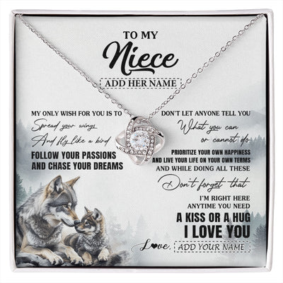 Love Knot Necklace 14K White Gold Finish | 1 | Personalized To My Niece Gifts Necklace From Aunt Uncle Wolf My Only Wish For You Niece Birthday Gifts Graduation Christmas Customized Gift Box Message Card | https://siriusteestore.