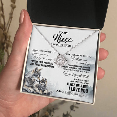 Love Knot Necklace 14K White Gold Finish | 2 | Personalized To My Niece Gifts Necklace From Aunt Uncle Wolf My Only Wish For You Niece Birthday Gifts Graduation Christmas Customized Gift Box Message Card | https://siriusteestore.
