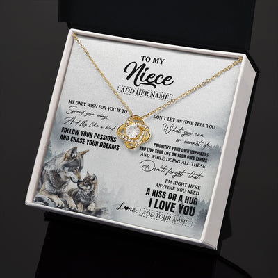 Love Knot Necklace 18K Yellow Gold Finish | 2 | Personalized To My Niece Gifts Necklace From Aunt Uncle Wolf My Only Wish For You Niece Birthday Gifts Graduation Christmas Customized Gift Box Message Card | https://siriusteestore.