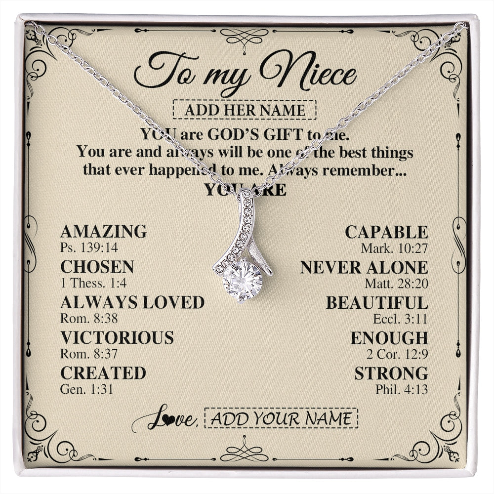 Alluring Beauty Necklace 14K White Gold Finish | 1 | Personalized To My Niece Gifts Necklace From Aunt Uncle You Are God's Gift To Me Aunt Niece Birthday Gifts Christmas Christian Custom Gift Box Message Card | https://siriusteestore.