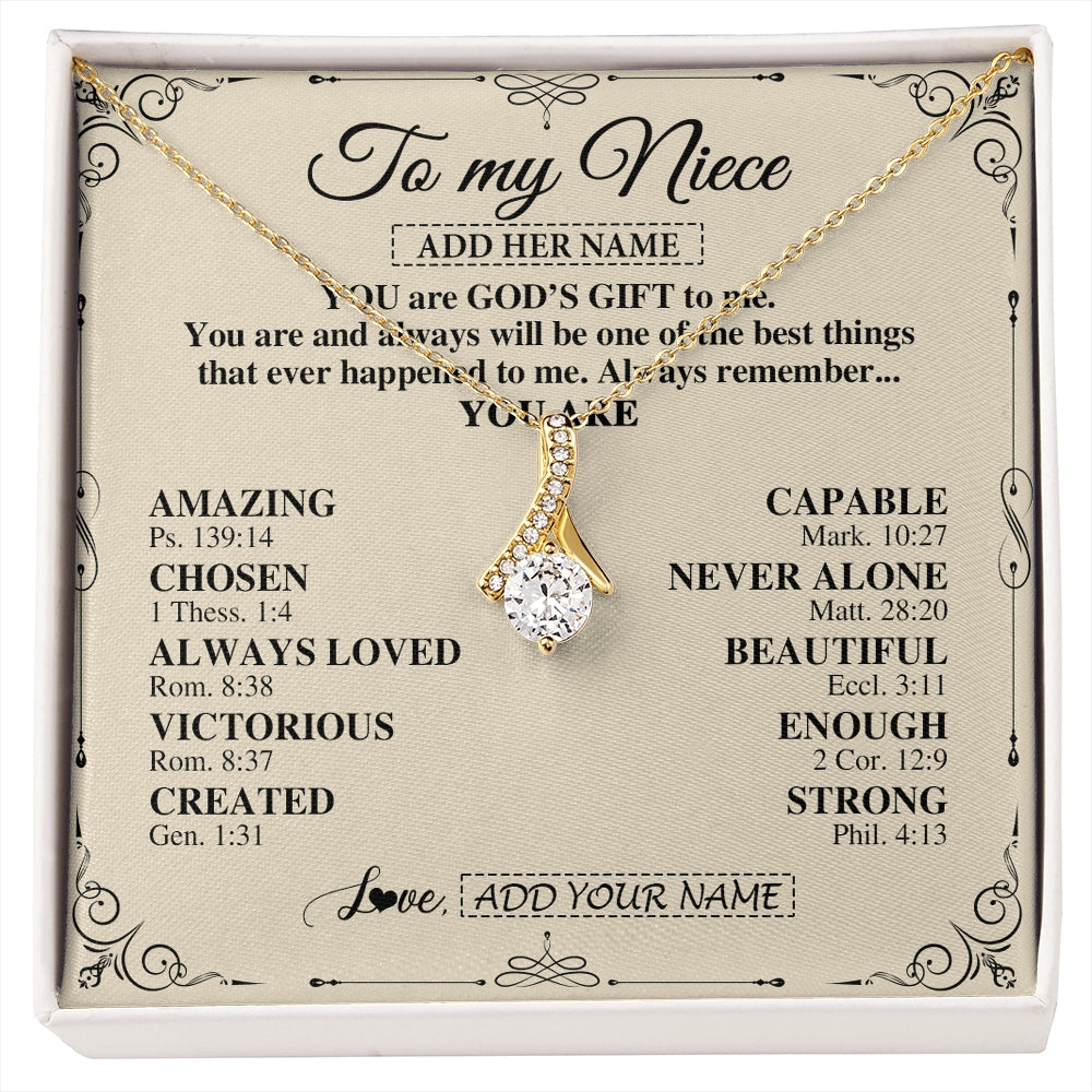 Alluring Beauty Necklace 18K Yellow Gold Finish | 1 | Personalized To My Niece Gifts Necklace From Aunt Uncle You Are God's Gift To Me Aunt Niece Birthday Gifts Christmas Christian Custom Gift Box Message Card | https://siriusteestore.