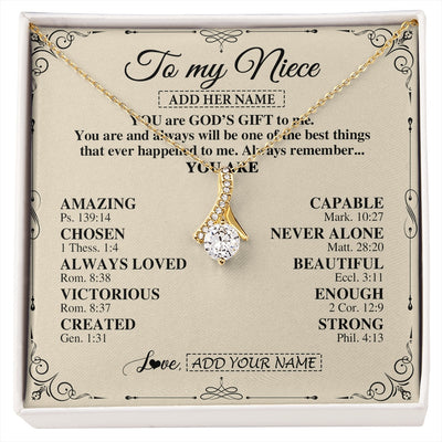 Alluring Beauty Necklace 18K Yellow Gold Finish | 1 | Personalized To My Niece Gifts Necklace From Aunt Uncle You Are God's Gift To Me Aunt Niece Birthday Gifts Christmas Christian Custom Gift Box Message Card | https://siriusteestore.
