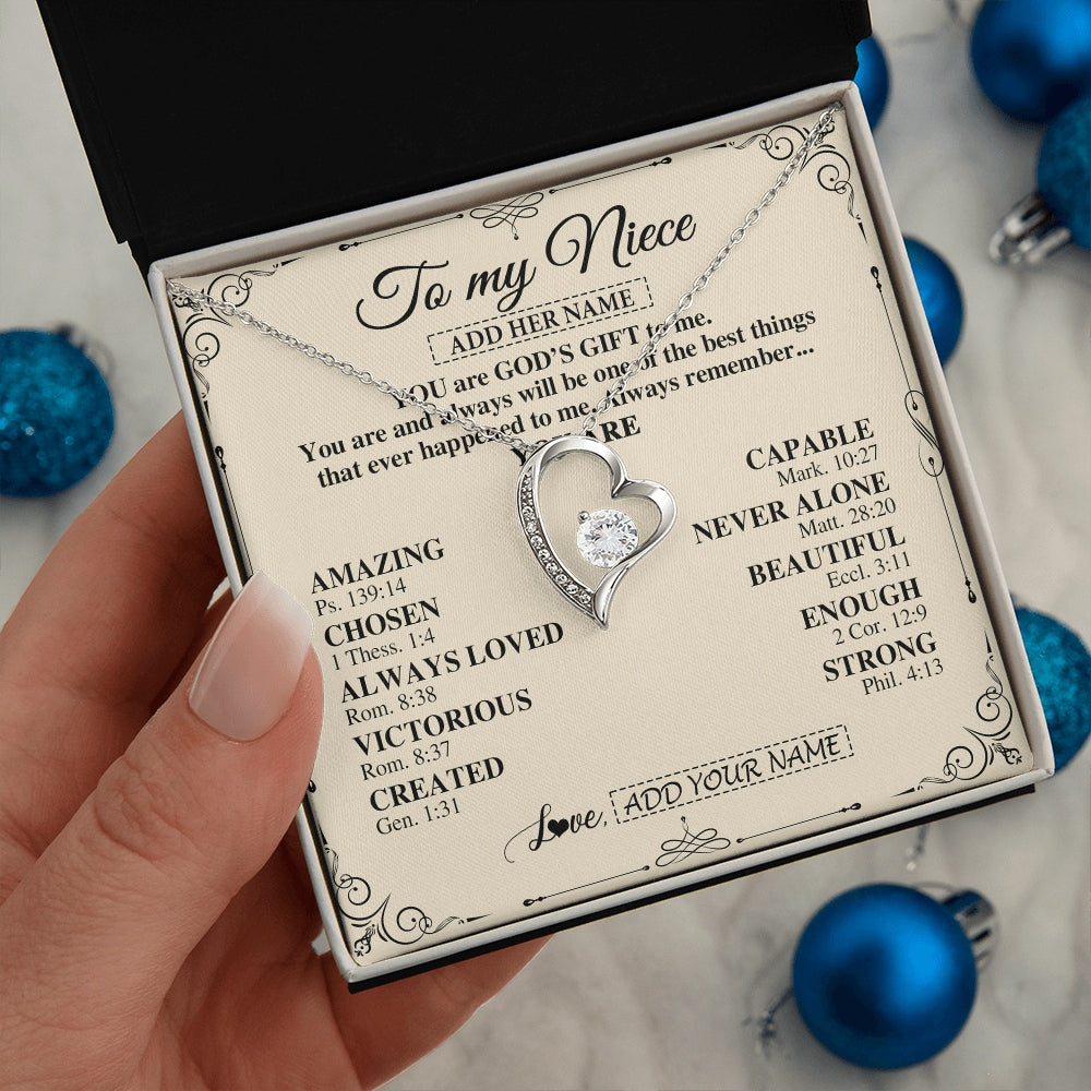 Forever Love Necklace 14K White Gold Finish | 2 | Personalized To My Niece Gifts Necklace From Aunt Uncle You Are God's Gift To Me Aunt Niece Birthday Gifts Christmas Christian Custom Gift Box Message Card | https://siriusteestore.