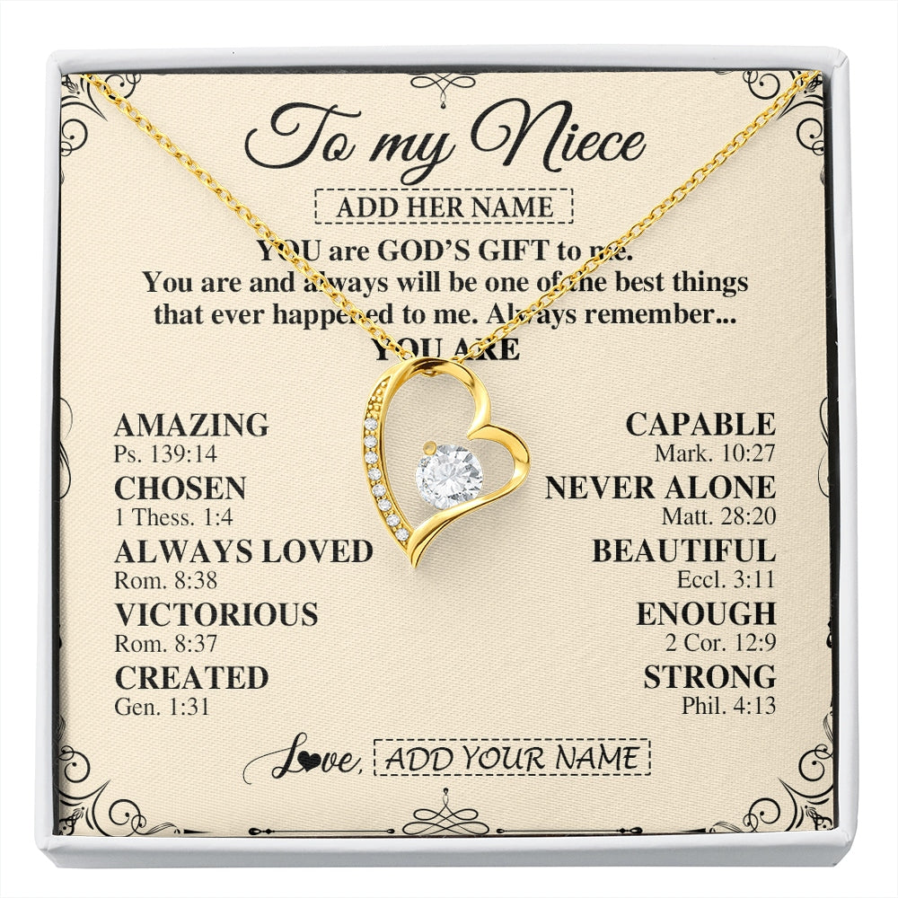 Forever Love Necklace 18K Yellow Gold Finish | 1 | Personalized To My Niece Gifts Necklace From Aunt Uncle You Are God's Gift To Me Aunt Niece Birthday Gifts Christmas Christian Custom Gift Box Message Card | https://siriusteestore.