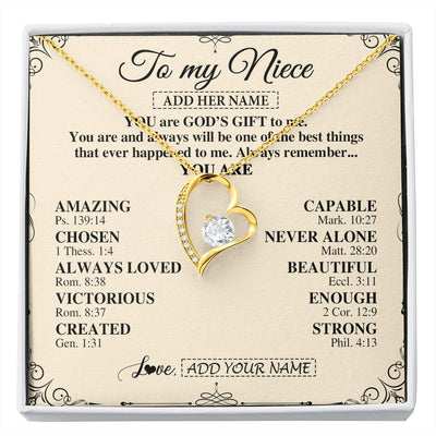 Forever Love Necklace 18K Yellow Gold Finish | 1 | Personalized To My Niece Gifts Necklace From Aunt Uncle You Are God's Gift To Me Aunt Niece Birthday Gifts Christmas Christian Custom Gift Box Message Card | https://siriusteestore.