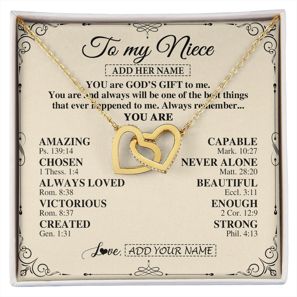 Interlocking Hearts Necklace 18K Yellow Gold Finish | 1 | Personalized To My Niece Gifts Necklace From Aunt Uncle You Are God's Gift To Me Aunt Niece Birthday Gifts Christmas Christian Custom Gift Box Message Card | https://siriusteestore.