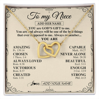 Interlocking Hearts Necklace 18K Yellow Gold Finish | 1 | Personalized To My Niece Gifts Necklace From Aunt Uncle You Are God's Gift To Me Aunt Niece Birthday Gifts Christmas Christian Custom Gift Box Message Card | https://siriusteestore.