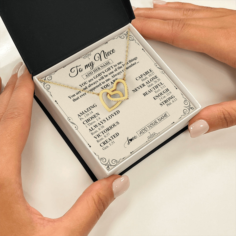 Interlocking Hearts Necklace 18K Yellow Gold Finish | 2 | Personalized To My Niece Gifts Necklace From Aunt Uncle You Are God's Gift To Me Aunt Niece Birthday Gifts Christmas Christian Custom Gift Box Message Card | https://siriusteestore.