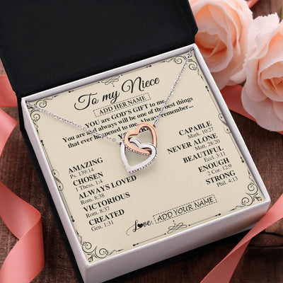 Interlocking Hearts Necklace Stainless Steel & Rose Gold Finish | 2 | Personalized To My Niece Gifts Necklace From Aunt Uncle You Are God's Gift To Me Aunt Niece Birthday Gifts Christmas Christian Custom Gift Box Message Card | https://siriusteestore.