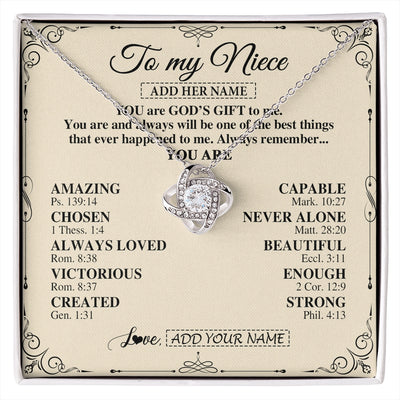 Love Knot Necklace 14K White Gold Finish | 1 | Personalized To My Niece Gifts Necklace From Aunt Uncle You Are God's Gift To Me Aunt Niece Birthday Gifts Christmas Christian Custom Gift Box Message Card | https://siriusteestore.