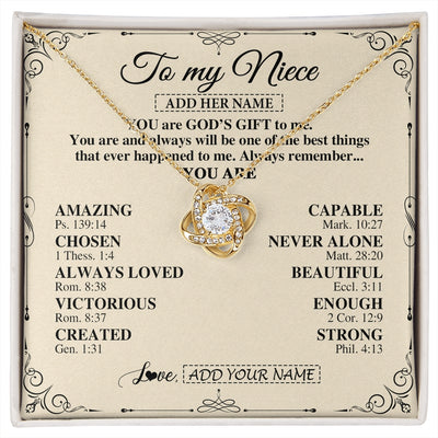 Love Knot Necklace 18K Yellow Gold Finish | 1 | Personalized To My Niece Gifts Necklace From Aunt Uncle You Are God's Gift To Me Aunt Niece Birthday Gifts Christmas Christian Custom Gift Box Message Card | https://siriusteestore.