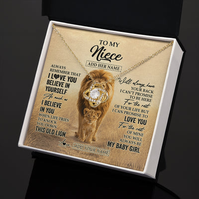 Love Knot Necklace 18K Yellow Gold Finish | 2 | Personalized To My Niece Gifts Necklace From Uncle Always Remember Lion Gifts For Niece Birthday Graduation Christmas Custom Gift Box Message Card | https://siriusteestore.