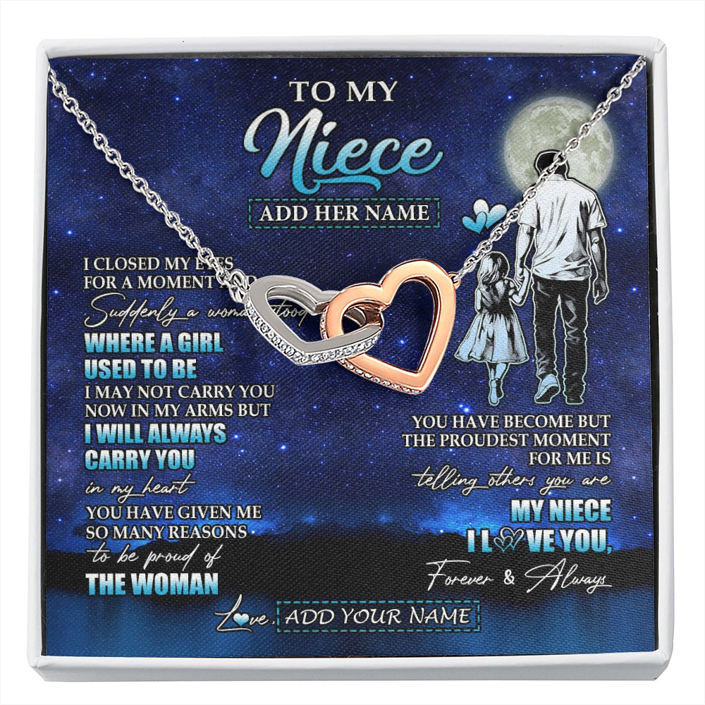 Interlocking Hearts Necklace Stainless Steel & Rose Gold Finish | 1 | Personalized To My Niece Gifts Necklace From Uncle I Closed My Eyes For A Moment Niece Birthday Graduation Christmas Customized Gift Box Message Card | siriusteestore.myshopify