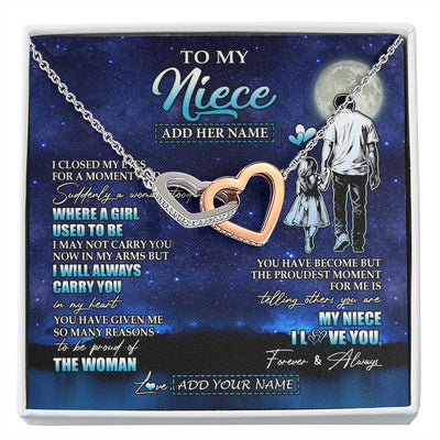Interlocking Hearts Necklace Stainless Steel & Rose Gold Finish | 1 | Personalized To My Niece Gifts Necklace From Uncle I Closed My Eyes For A Moment Niece Birthday Graduation Christmas Customized Gift Box Message Card | siriusteestore.myshopify