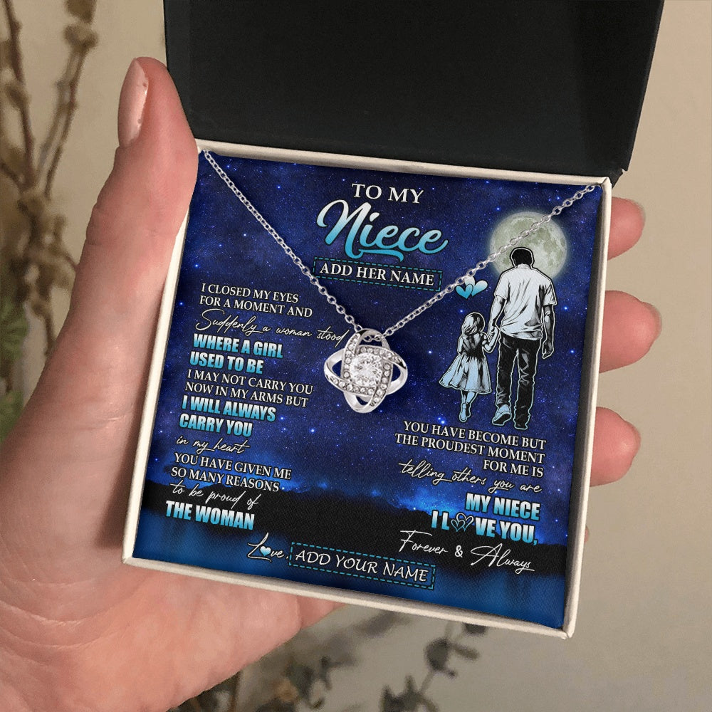 Love Knot Necklace 14K White Gold Finish | 2 | Personalized To My Niece Gifts Necklace From Uncle I Closed My Eyes For A Moment Niece Birthday Graduation Christmas Customized Gift Box Message Card | siriusteestore.myshopify