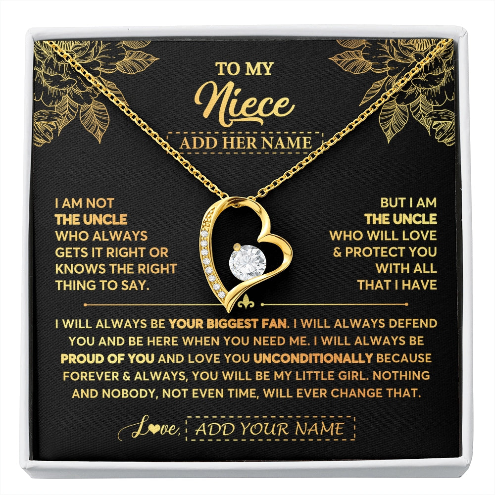 Forever Love Necklace 18K Yellow Gold Finish | 1 | Personalized To My Niece Gifts Necklace From Uncle Meaningful Family Jewelry Birthday Gifts For Niece Graduation Christmas Custom Gift Box Message Card | https://siriusteestore.