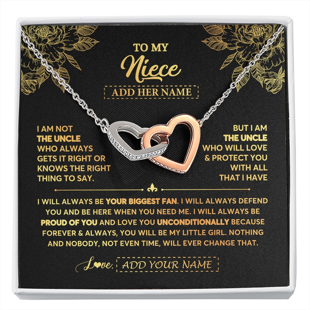 Interlocking Hearts Necklace Stainless Steel & Rose Gold Finish | 1 | Personalized To My Niece Gifts Necklace From Uncle Meaningful Family Jewelry Birthday Gifts For Niece Graduation Christmas Custom Gift Box Message Card | https://siriusteestore.
