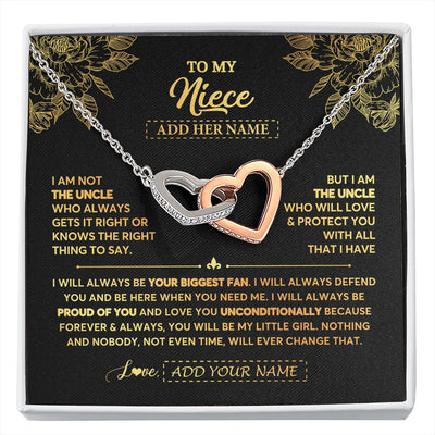 Interlocking Hearts Necklace Stainless Steel & Rose Gold Finish | 1 | Personalized To My Niece Gifts Necklace From Uncle Meaningful Family Jewelry Birthday Gifts For Niece Graduation Christmas Custom Gift Box Message Card | https://siriusteestore.
