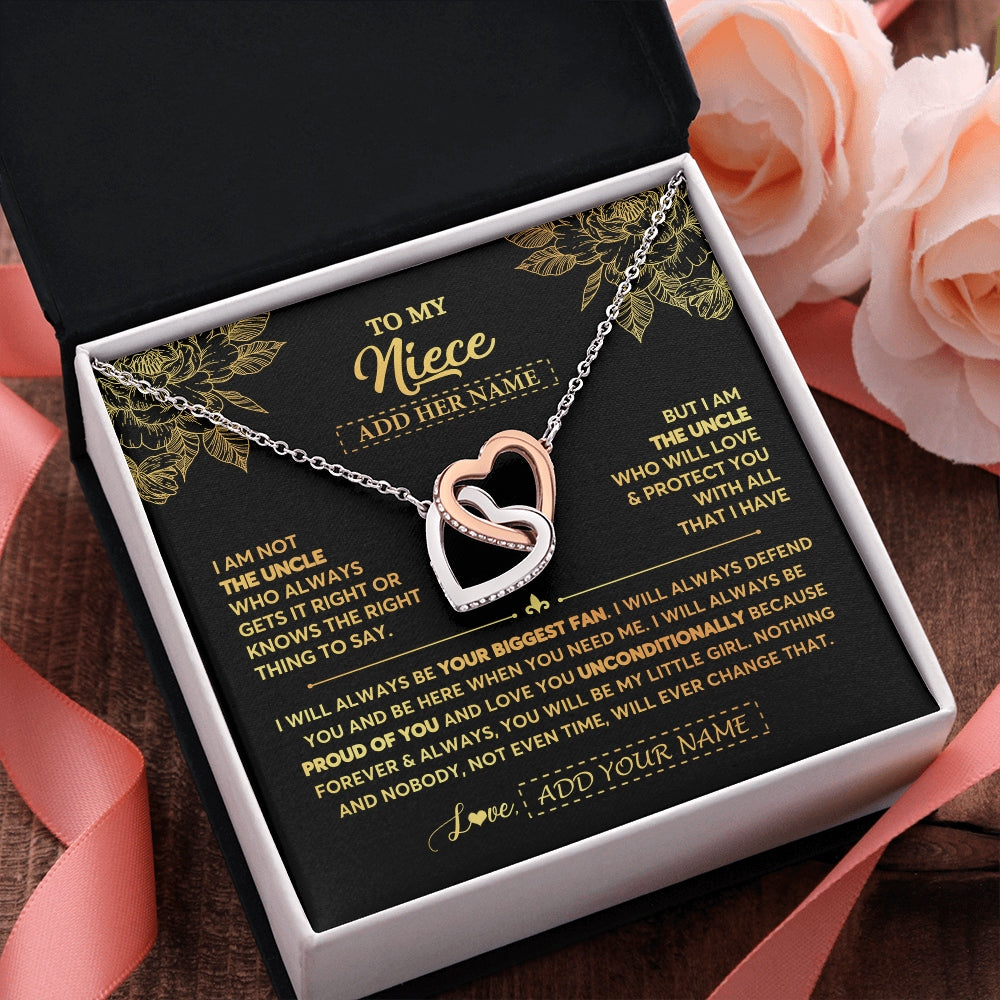 Interlocking Hearts Necklace Stainless Steel & Rose Gold Finish | 2 | Personalized To My Niece Gifts Necklace From Uncle Meaningful Family Jewelry Birthday Gifts For Niece Graduation Christmas Custom Gift Box Message Card | https://siriusteestore.
