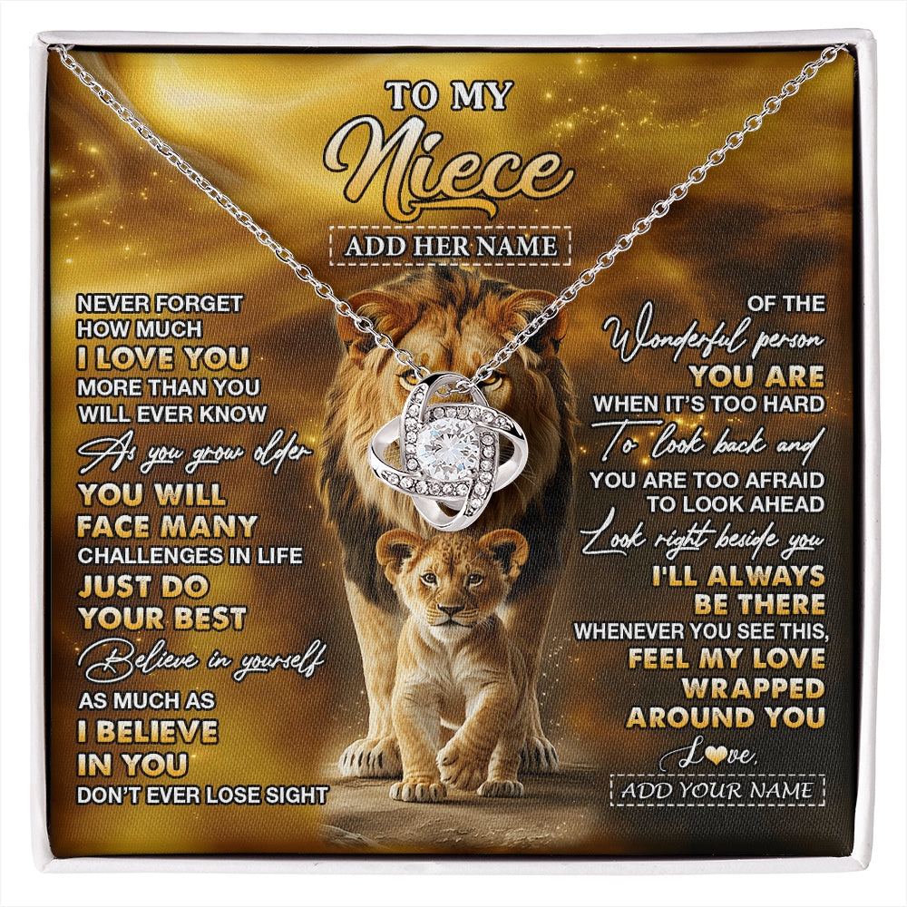 Love Knot Necklace 14K White Gold Finish | 1 | Personalized To My Niece Gifts Necklace From Uncle Never Forget How Much I Love You Lion Niece Birthday Gifts Christmas Custom Gift Box Message Card | https://siriusteestore.
