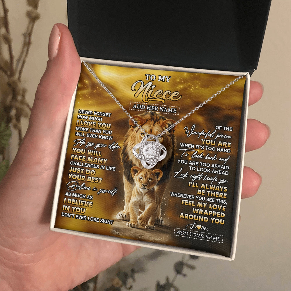 Love Knot Necklace 14K White Gold Finish | 2 | Personalized To My Niece Gifts Necklace From Uncle Never Forget How Much I Love You Lion Niece Birthday Gifts Christmas Custom Gift Box Message Card | https://siriusteestore.