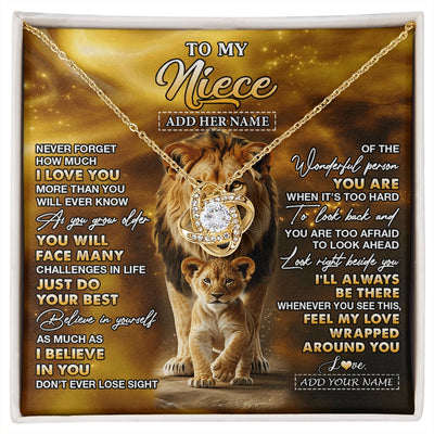Love Knot Necklace 18K Yellow Gold Finish | 1 | Personalized To My Niece Gifts Necklace From Uncle Never Forget How Much I Love You Lion Niece Birthday Gifts Christmas Custom Gift Box Message Card | https://siriusteestore.