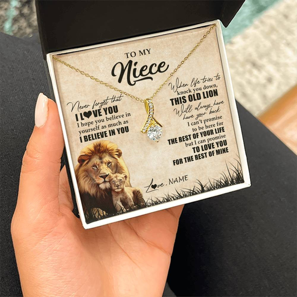 Alluring Beauty Necklace 18K Yellow Gold Finish | Personalized To My Niece Gifts Necklace From Uncle Old Lion Niece Jewelry Birthday Gifts Graduation Christmas Customized Gift Box Message Card | siriusteestore