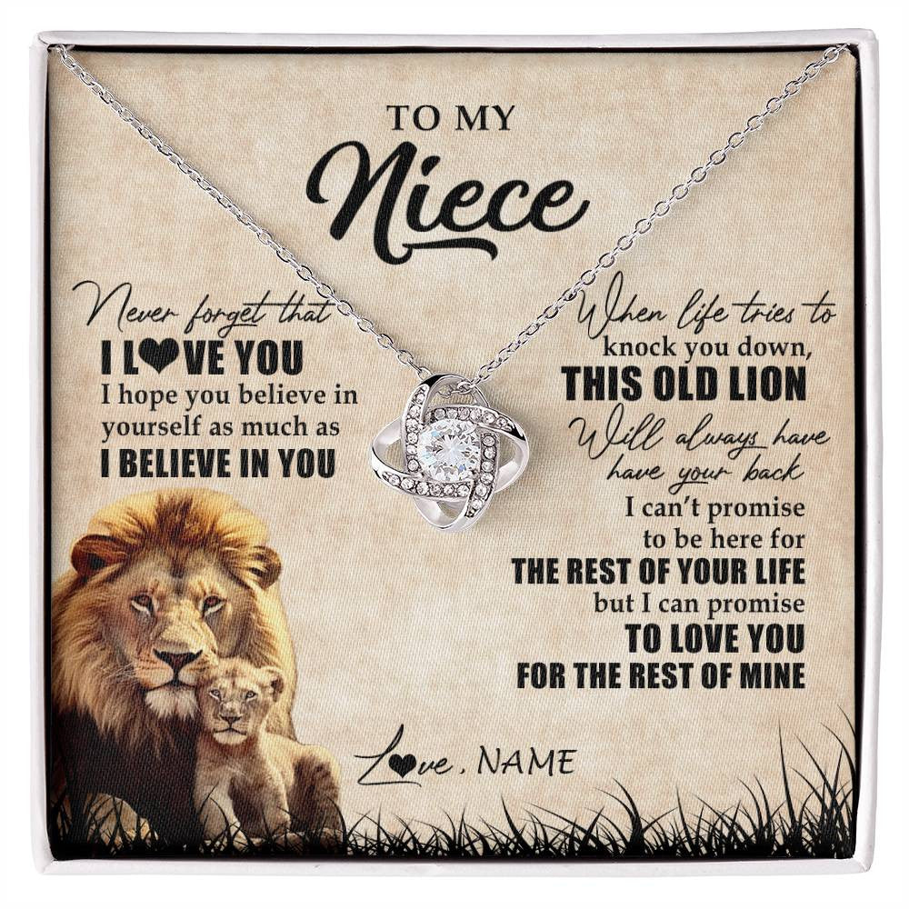 Love Knot Necklace 14K White Gold Finish | Personalized To My Niece Gifts Necklace From Uncle Old Lion Niece Jewelry Birthday Gifts Graduation Christmas Customized Gift Box Message Card | siriusteestore