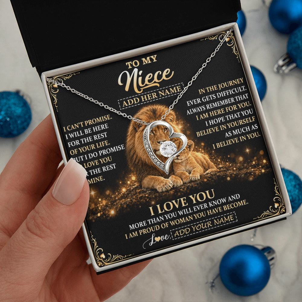 Forever Love Necklace 14K White Gold Finish | 2 | Personalized To My Niece Gifts Necklace From Uncle To Niece Birthday Gifts Love You Forever Lion Graduation Christmas Custom Gift Box Message Card | https://siriusteestore.