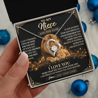 Forever Love Necklace 14K White Gold Finish | 2 | Personalized To My Niece Gifts Necklace From Uncle To Niece Birthday Gifts Love You Forever Lion Graduation Christmas Custom Gift Box Message Card | https://siriusteestore.