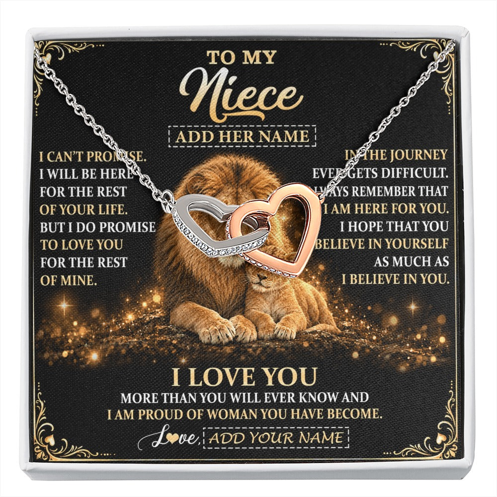 Interlocking Hearts Necklace Stainless Steel & Rose Gold Finish | 1 | Personalized To My Niece Gifts Necklace From Uncle To Niece Birthday Gifts Love You Forever Lion Graduation Christmas Custom Gift Box Message Card | https://siriusteestore.