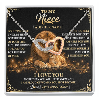 Interlocking Hearts Necklace Stainless Steel & Rose Gold Finish | 1 | Personalized To My Niece Gifts Necklace From Uncle To Niece Birthday Gifts Love You Forever Lion Graduation Christmas Custom Gift Box Message Card | https://siriusteestore.