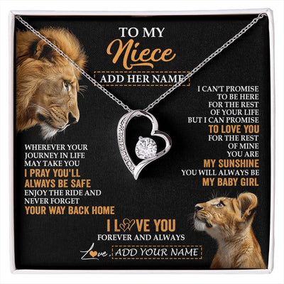 Forever Love Necklace 14K White Gold Finish | 1 | Personalized To My Niece Gifts Necklace From Uncle Wherever Your Journey In Life Lion Niece Birthday Gifts Christmas Custom Gift Box Message Card | https://siriusteestore.