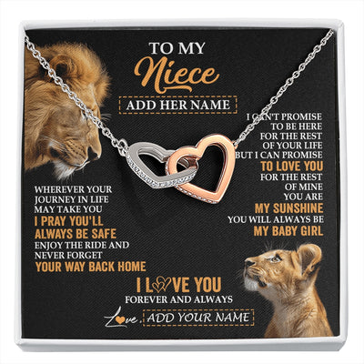 Interlocking Hearts Necklace Stainless Steel & Rose Gold Finish | 1 | Personalized To My Niece Gifts Necklace From Uncle Wherever Your Journey In Life Lion Niece Birthday Gifts Christmas Custom Gift Box Message Card | https://siriusteestore.