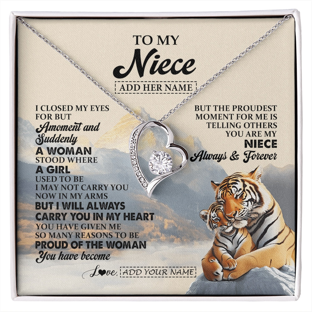 Forever Love Necklace 14K White Gold Finish | 1 | Personalized To My Niece Gifts Necklace Tiger From Aunt Uncle Auntie You Are My Niece Birthday Gifts Graduation Christmas Custom Gift Box Message Card | https://siriusteestore.