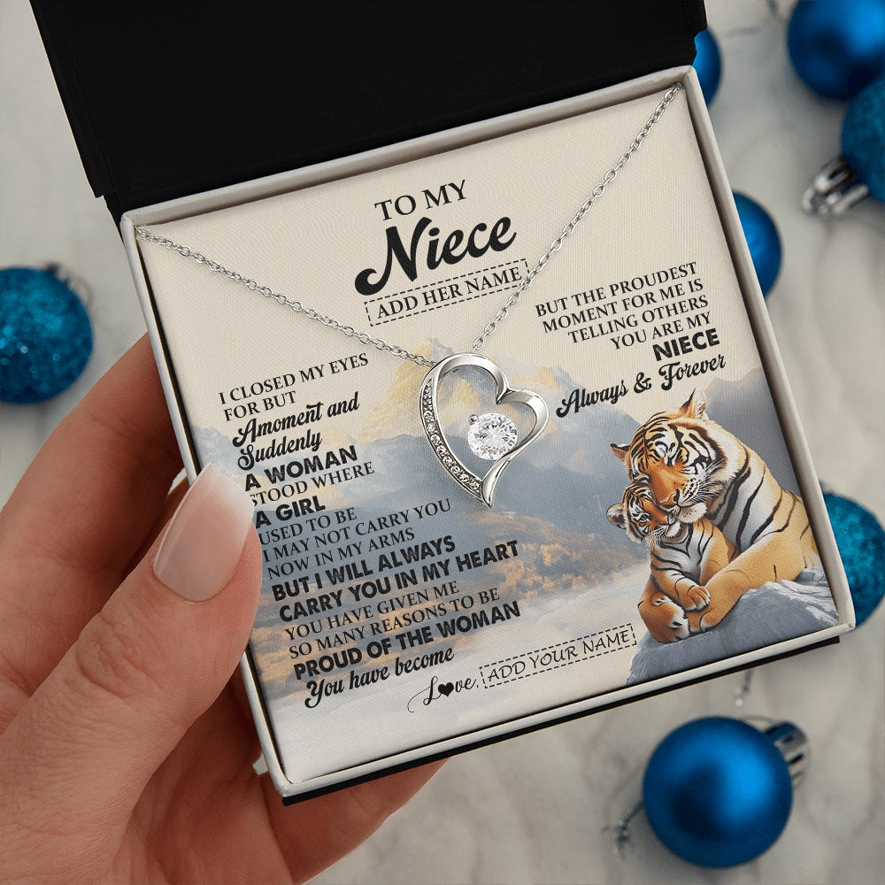 Forever Love Necklace 14K White Gold Finish | 2 | Personalized To My Niece Gifts Necklace Tiger From Aunt Uncle Auntie You Are My Niece Birthday Gifts Graduation Christmas Custom Gift Box Message Card | https://siriusteestore.