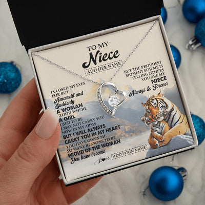 Forever Love Necklace 14K White Gold Finish | 2 | Personalized To My Niece Gifts Necklace Tiger From Aunt Uncle Auntie You Are My Niece Birthday Gifts Graduation Christmas Custom Gift Box Message Card | https://siriusteestore.