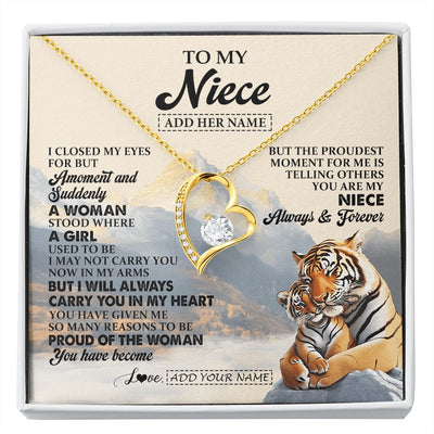Forever Love Necklace 18K Yellow Gold Finish | 1 | Personalized To My Niece Gifts Necklace Tiger From Aunt Uncle Auntie You Are My Niece Birthday Gifts Graduation Christmas Custom Gift Box Message Card | https://siriusteestore.