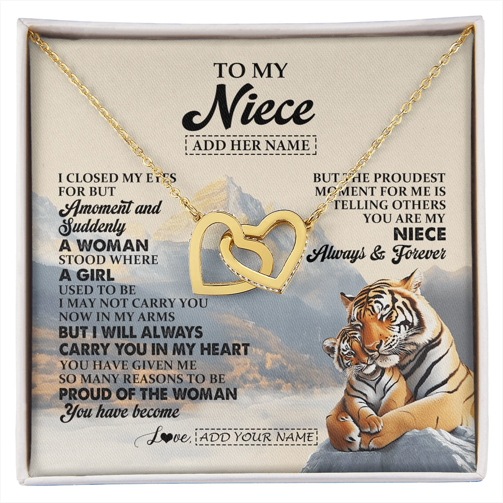 Interlocking Hearts Necklace 18K Yellow Gold Finish | 1 | Personalized To My Niece Gifts Necklace Tiger From Aunt Uncle Auntie You Are My Niece Birthday Gifts Graduation Christmas Custom Gift Box Message Card | https://siriusteestore.