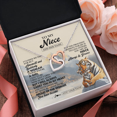 Interlocking Hearts Necklace Stainless Steel & Rose Gold Finish | 2 | Personalized To My Niece Gifts Necklace Tiger From Aunt Uncle Auntie You Are My Niece Birthday Gifts Graduation Christmas Custom Gift Box Message Card | https://siriusteestore.