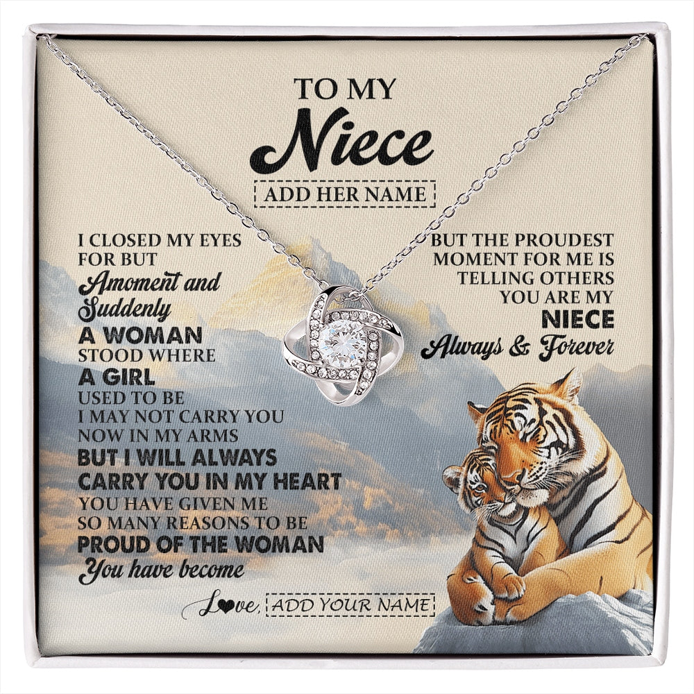 Love Knot Necklace 14K White Gold Finish | 1 | Personalized To My Niece Gifts Necklace Tiger From Aunt Uncle Auntie You Are My Niece Birthday Gifts Graduation Christmas Custom Gift Box Message Card | https://siriusteestore.
