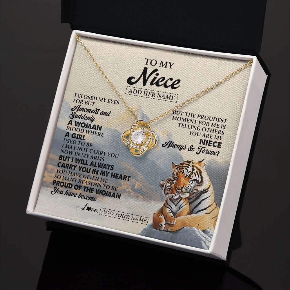 Love Knot Necklace 18K Yellow Gold Finish | 2 | Personalized To My Niece Gifts Necklace Tiger From Aunt Uncle Auntie You Are My Niece Birthday Gifts Graduation Christmas Custom Gift Box Message Card | https://siriusteestore.