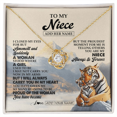 Love Knot Necklace 18K Yellow Gold Finish | 1 | Personalized To My Niece Gifts Necklace Tiger From Aunt Uncle Auntie You Are My Niece Birthday Gifts Graduation Christmas Custom Gift Box Message Card | https://siriusteestore.