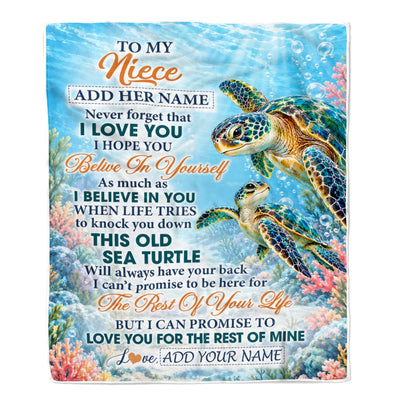 Personalized To My Niece Gifts Sea Turtle From Aunt Uncle Blanket Never Forget I Love You Niece Birthday Gift Graduation Christmas Custom Fleece Blanket | siriusteestore