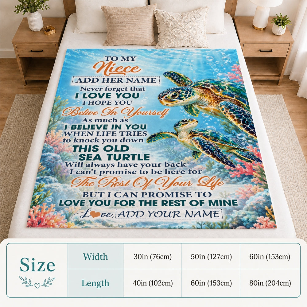 Personalized To My Niece Gifts Sea Turtle From Aunt Uncle Blanket Never Forget I Love You Niece Birthday Gift Graduation Christmas Custom Fleece Blanket | siriusteestore