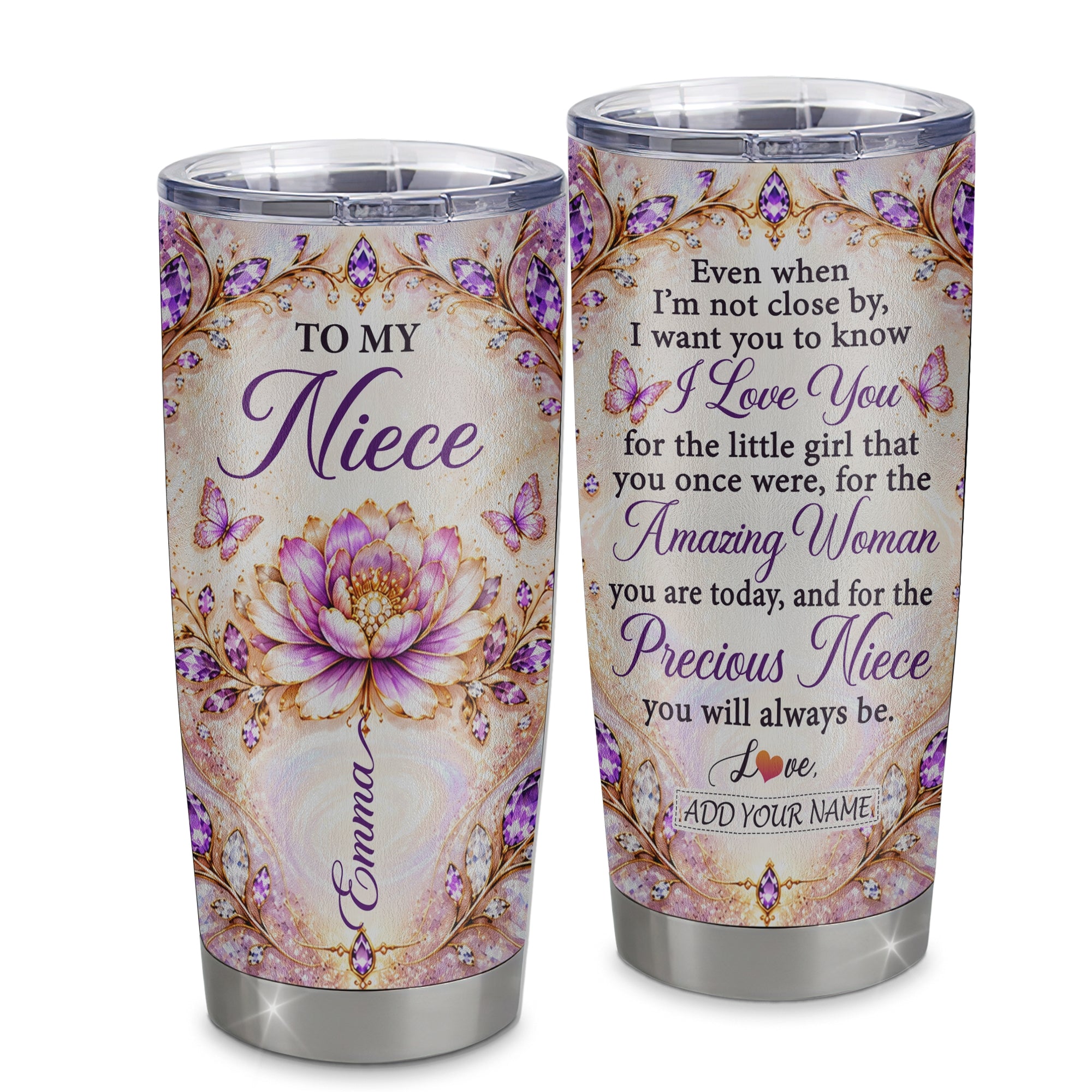 Personalized To My Niece Gifts Tumbler From Aunt I Love You Precious Niece Amazing Woman Gift Custom Name Floral Birthday Christmas Stainless Steel Travel Cup | siriusteestore