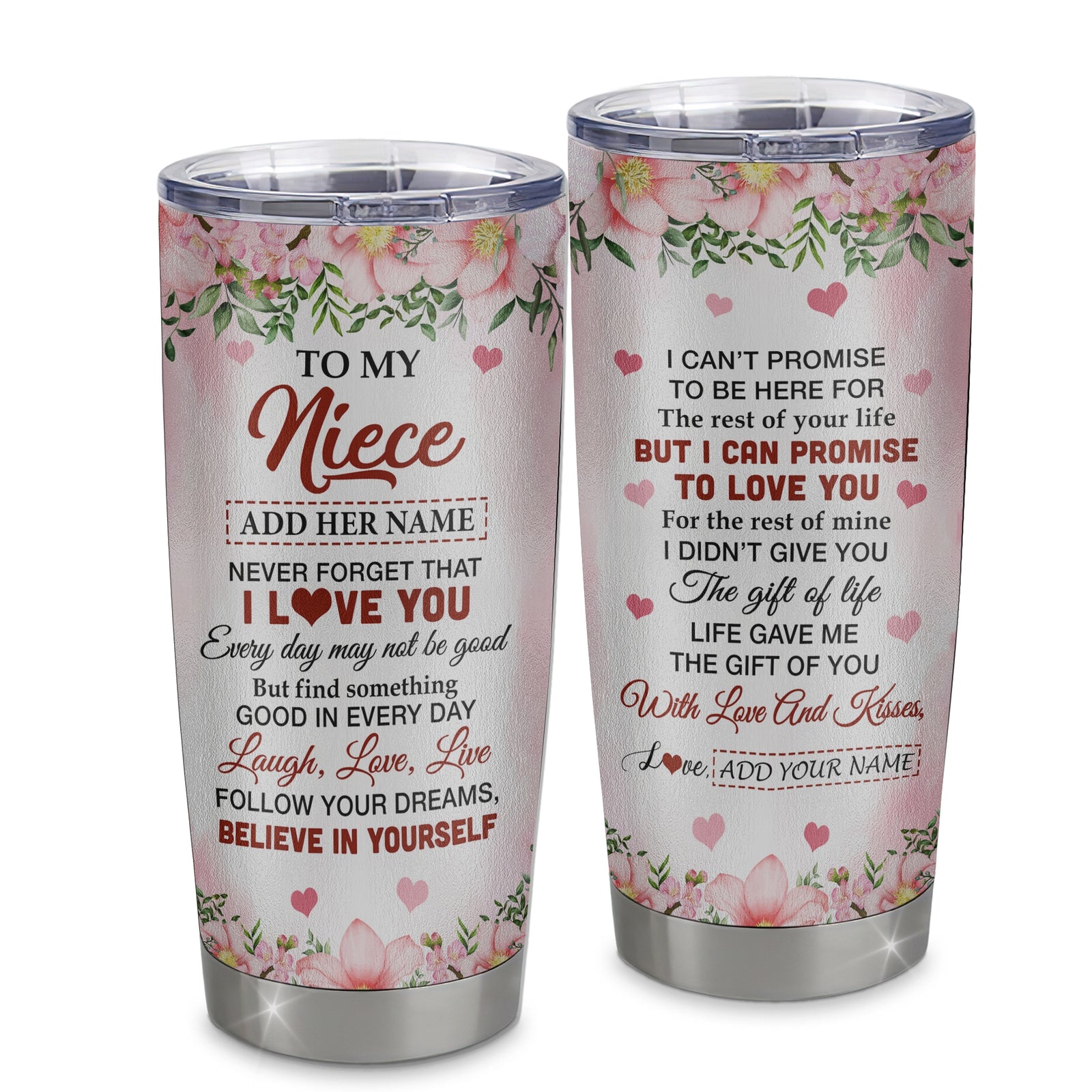 Personalized To My Niece Gifts Tumbler From Aunt Uncle Auntie Floral I Love You Birthday Gifts For Niece Graduation Christmas Customized Stainless Steel Insulated Mug | siriusteestore